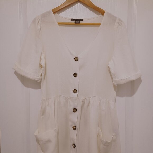 Suzy Shier Button Front Shirt Dress - Ivory - Picture 4 of 8